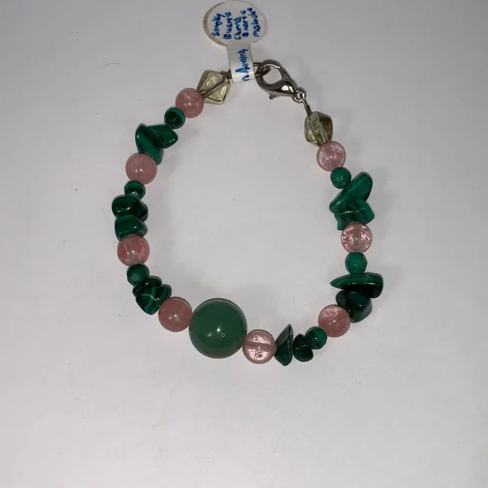 6 1/4 Malachite and Cherry Quartz Bracelet